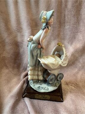 Vintage A. Belcari Girl with Baby Carriage Figurine Italy 8”